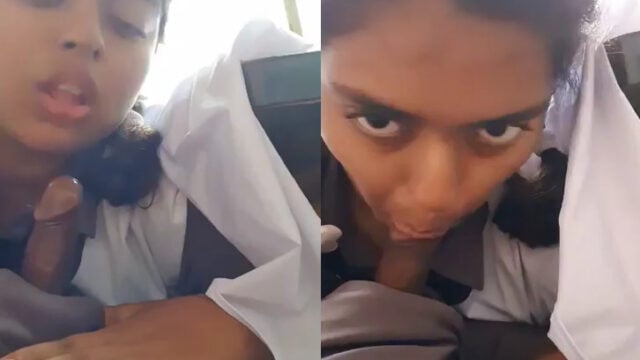 College girl blowjob her classmate in bus
